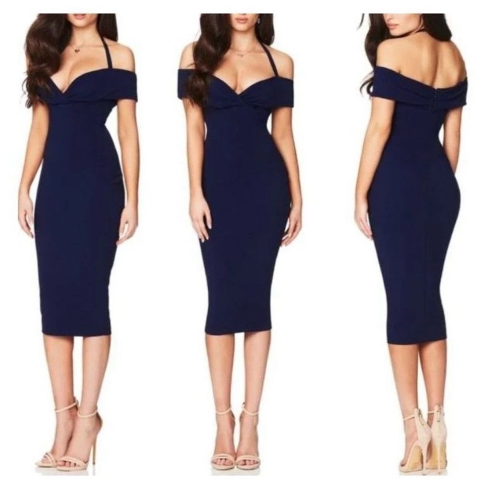 Nookie Athena Halter Midi Dress Navy size S